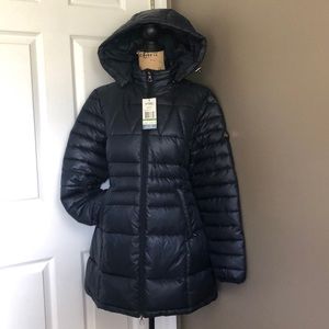 Navy Hooded Puffer Jacket Coat Detachable Hood